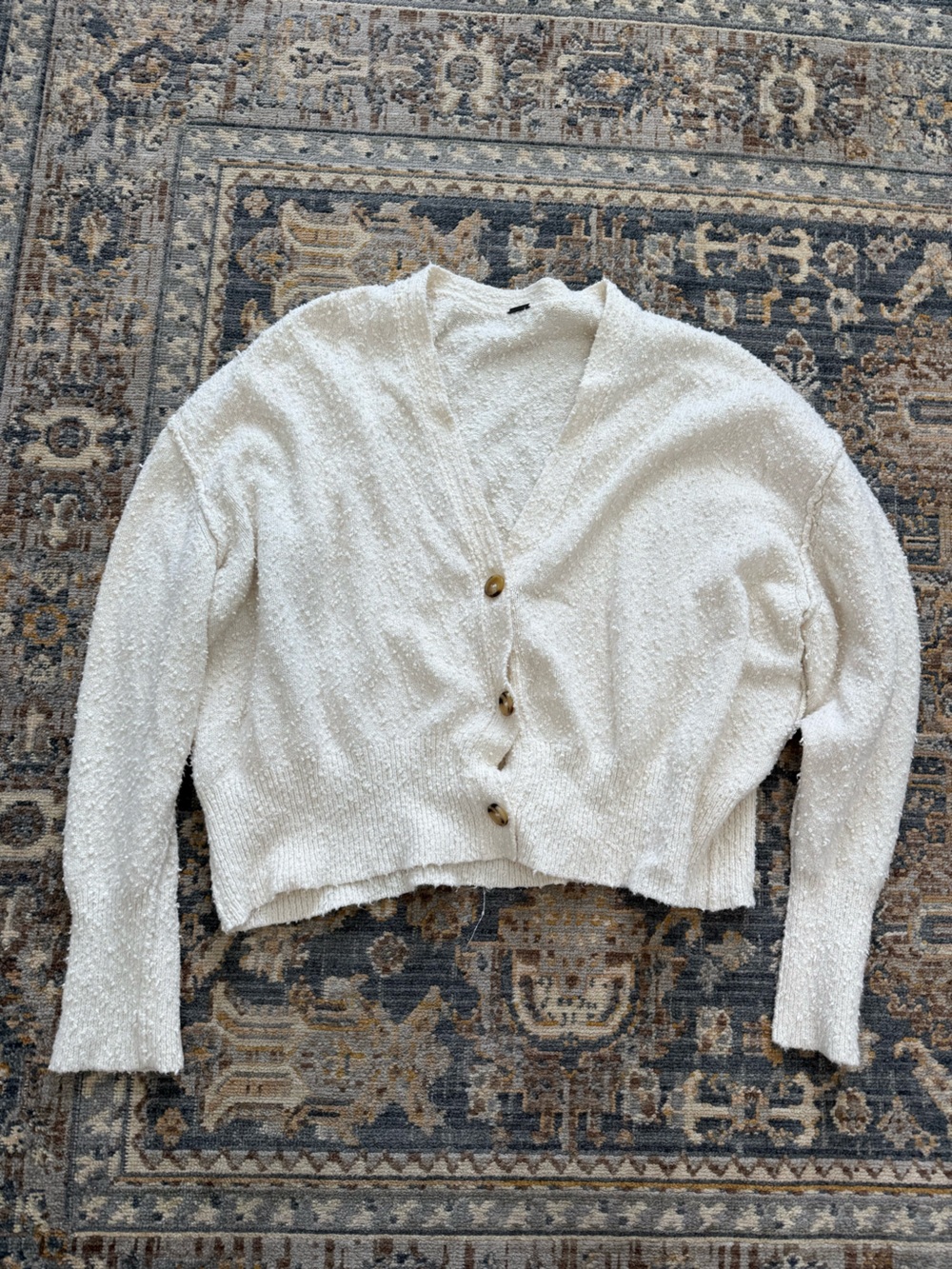 Free People Cream Textured Button-Front Cardigan